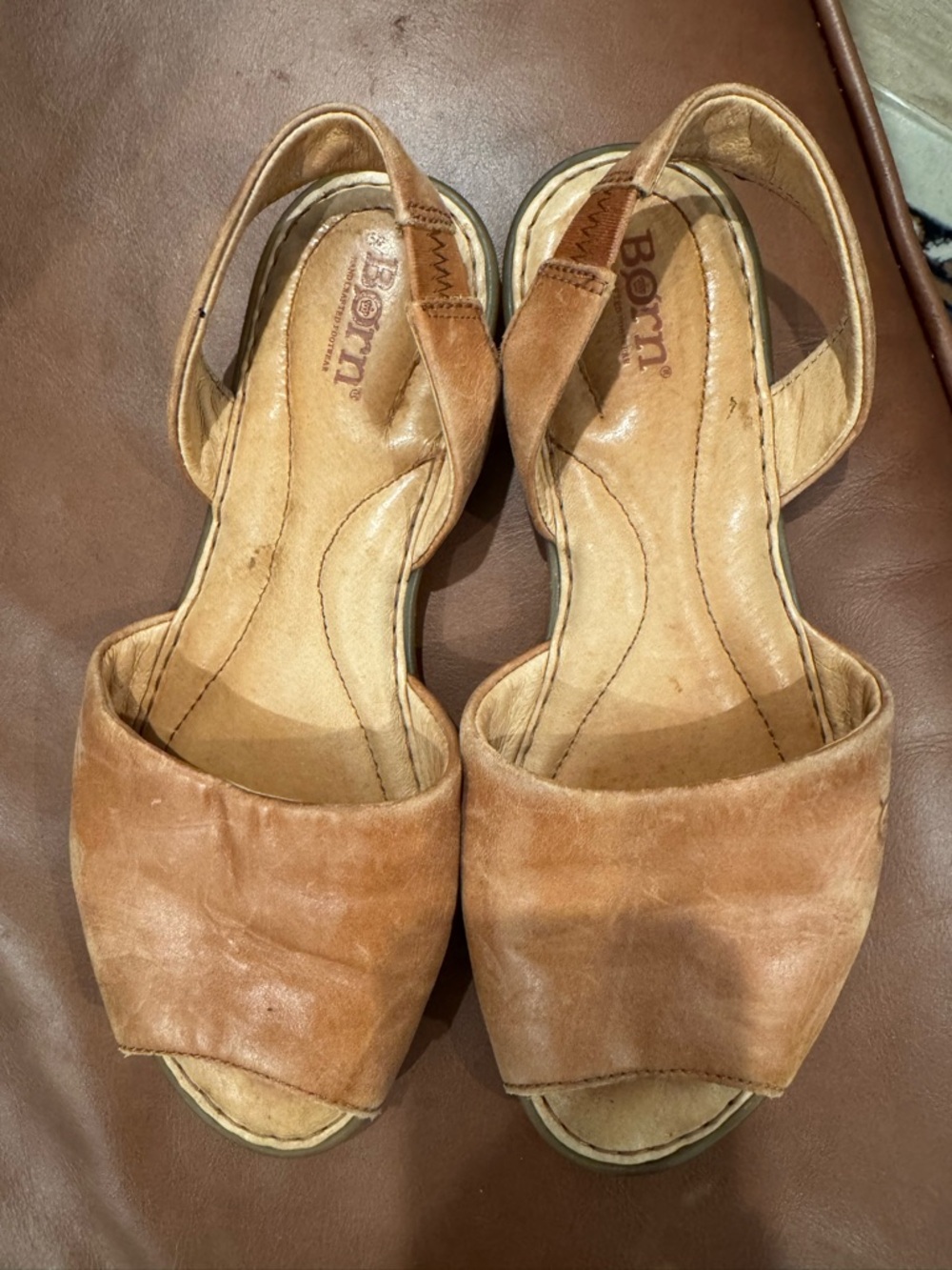 Born Women's Cognac Leather Peep-Toe Slingback Sandals